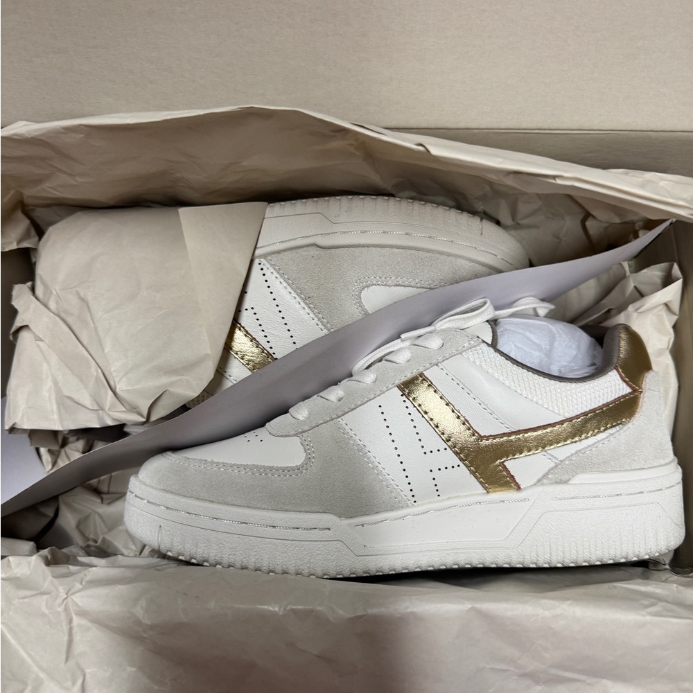 All Saints White and Gold Sneaker NIB